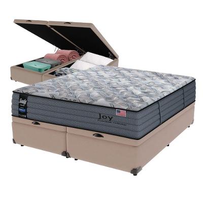 Cama Box Baú Bege E Colchão Queen Joy Molas Ensacadas Sealy