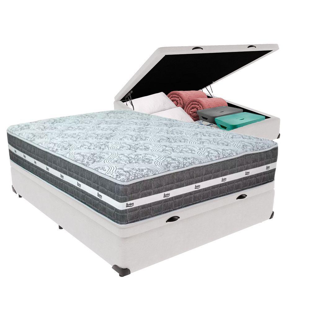 Cama Box Baú Branco E Colchão Black Graphite Molas Ensacadas Casal 138x188x27 Anjos - 5