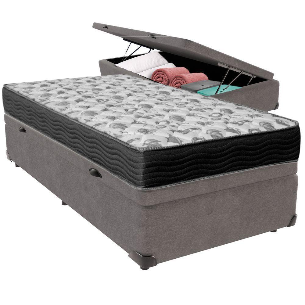 Cama Box Baú Cinza E Colchão Iso100 Espuma D33 Solteiro Ortobom - 5