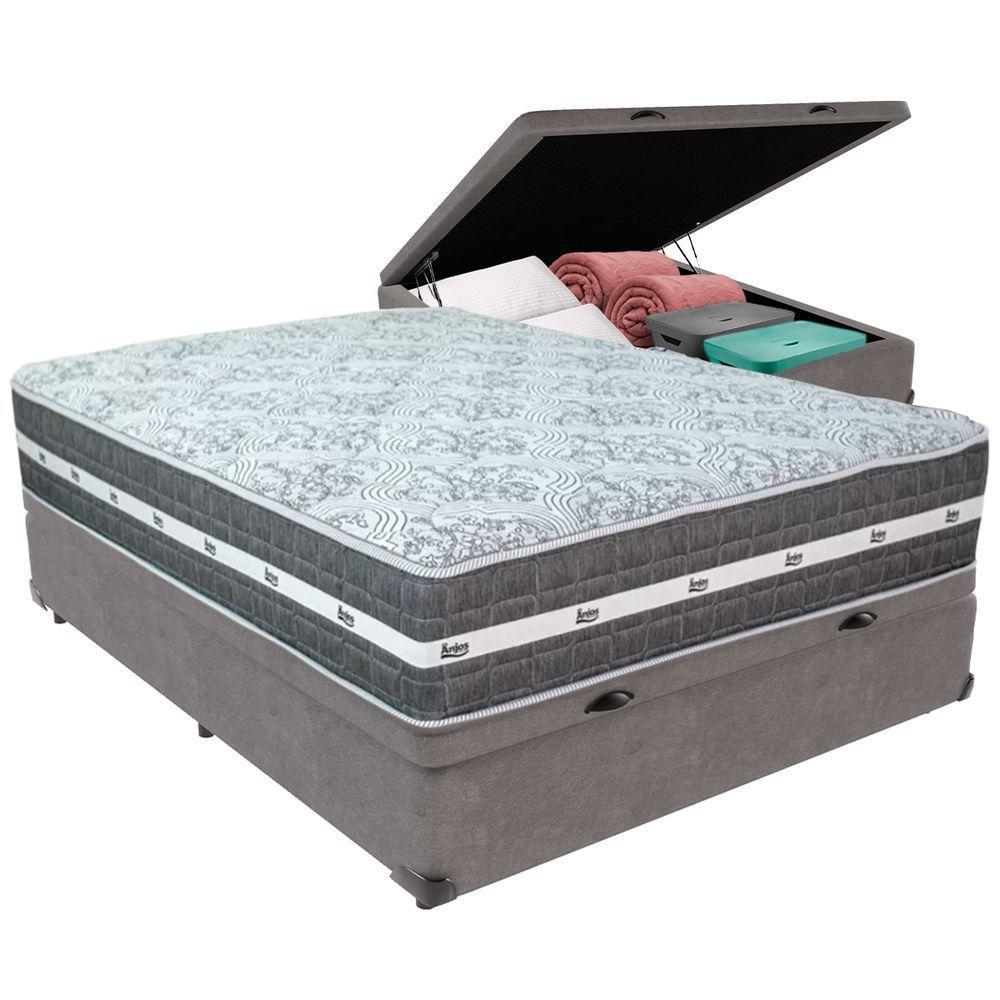 Cama Box Baú Cinza E Colchão Black Graphite Molas Ensacadas Casal Anjos - 5