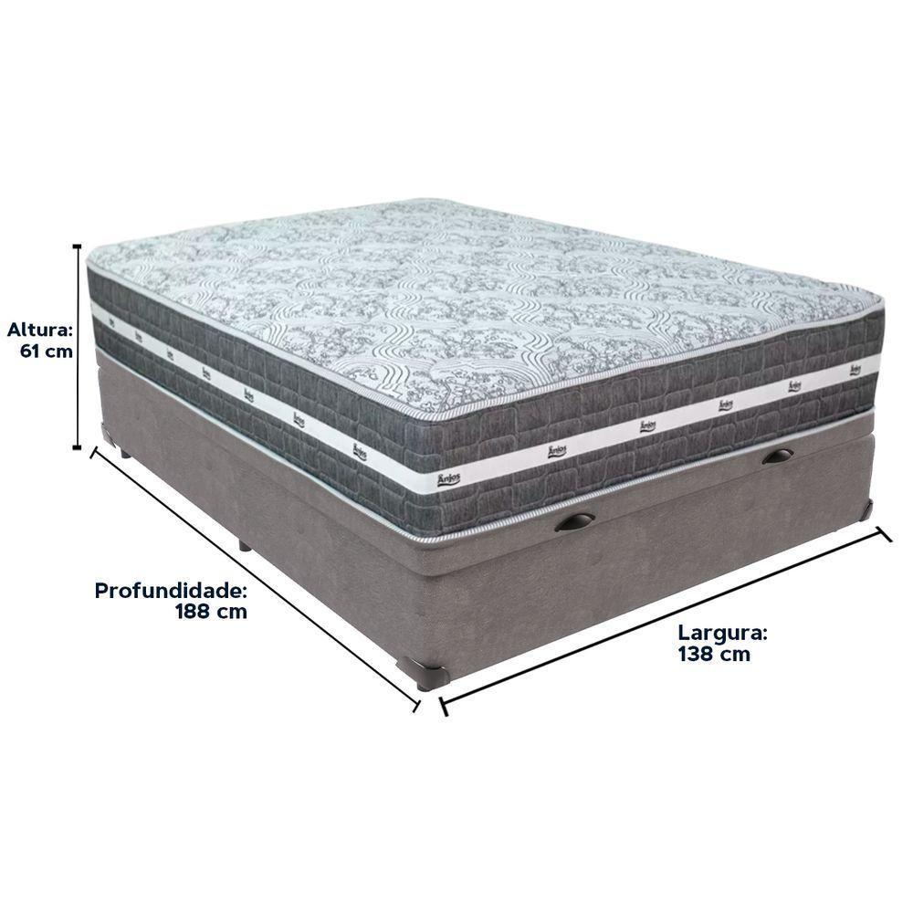 Cama Box Baú Cinza E Colchão Black Graphite Molas Ensacadas Casal Anjos - 6