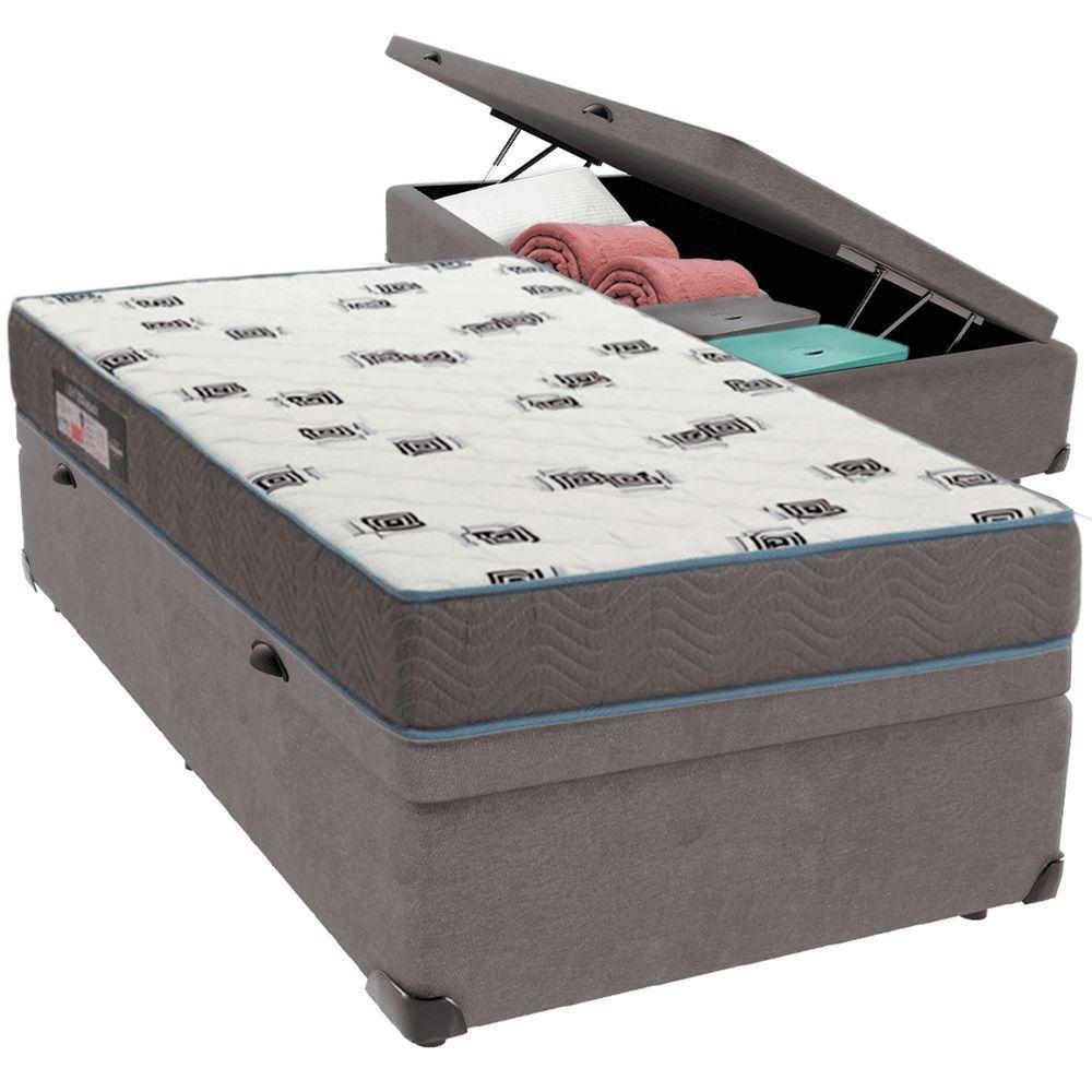 Cama Box Baú Cinza E Colchão Light Espuma D33 Solteiro Ortobom - 4