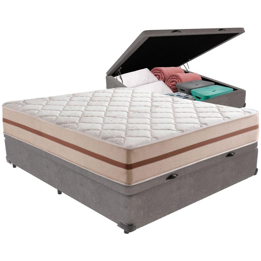 Cama Box Baú Cinza E Colchão Classic 26 Cm Molas Ensacadas Casal Anjos - 5