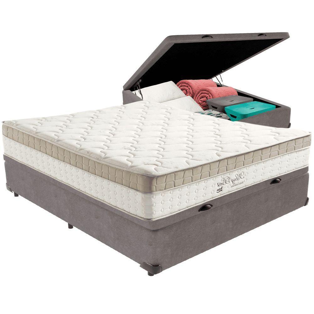Cama Box Baú Cinza E Colchão King Best Bege Molas Ensacadas Casal Anjos - 5