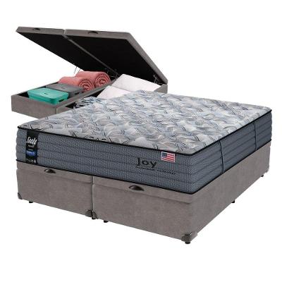 Cama Box Baú Cinza E Colchão Queen Joy Molas Ensacadas Sealy