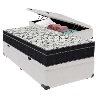 Cama + Box Com Bau Solteiro Colchão Extra Firme Airtech Ortobom D45 Branco