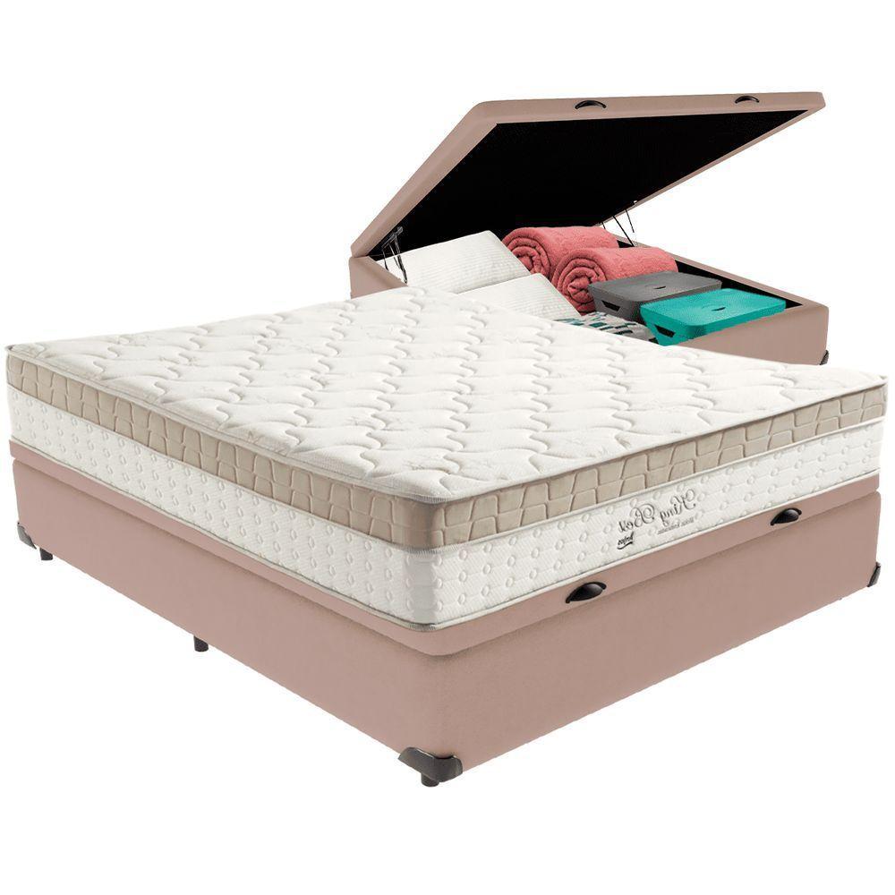 Cama Box Baú Bege E Colchão King Best Bege Molas Ensacadas Casal Anjos - 5