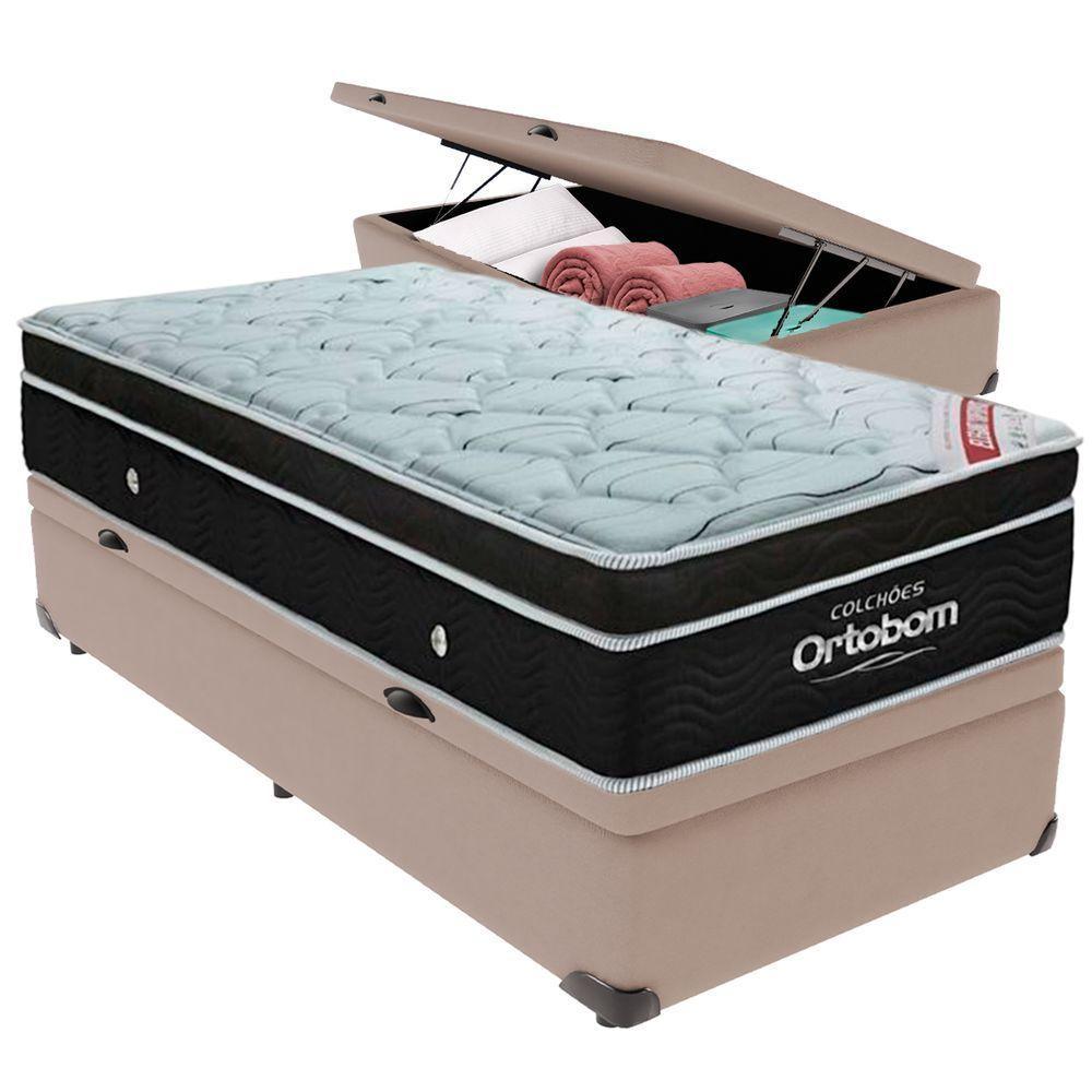 Cama Box Baú Bege E Colchão Elegant Molas Ensacadas Solteiro Ortobom - 5