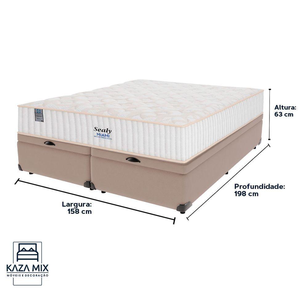 Cama Box Baú Bege E Colchão Queen Miami Molas Ensacadas Euro Pillow Sealy - 3