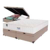 Cama Box Baú Bege E Colchão Queen Miami Molas Ensacadas Euro Pillow Sealy - 1