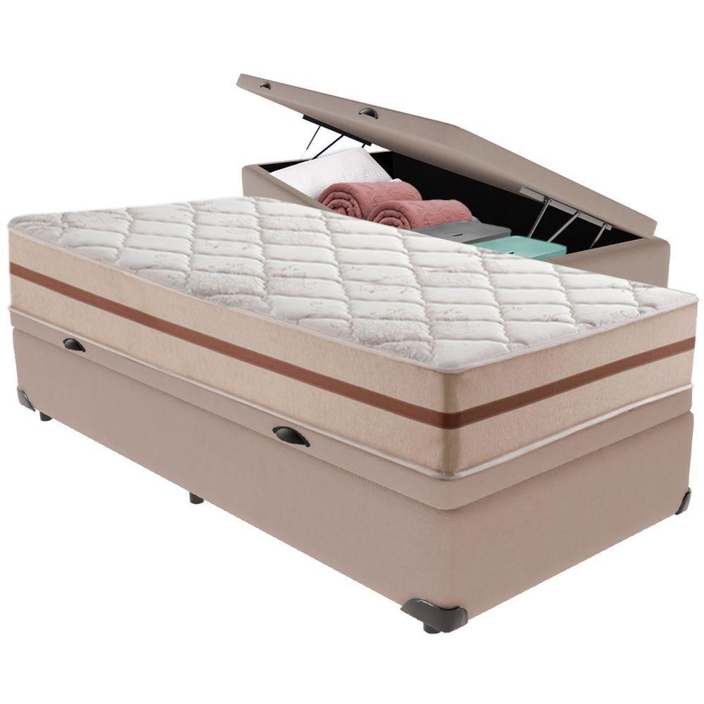 Cama Box Baú Bege E Colchão Classic 26 Cm Molas Ensacadas Solteiro Anjos - 6