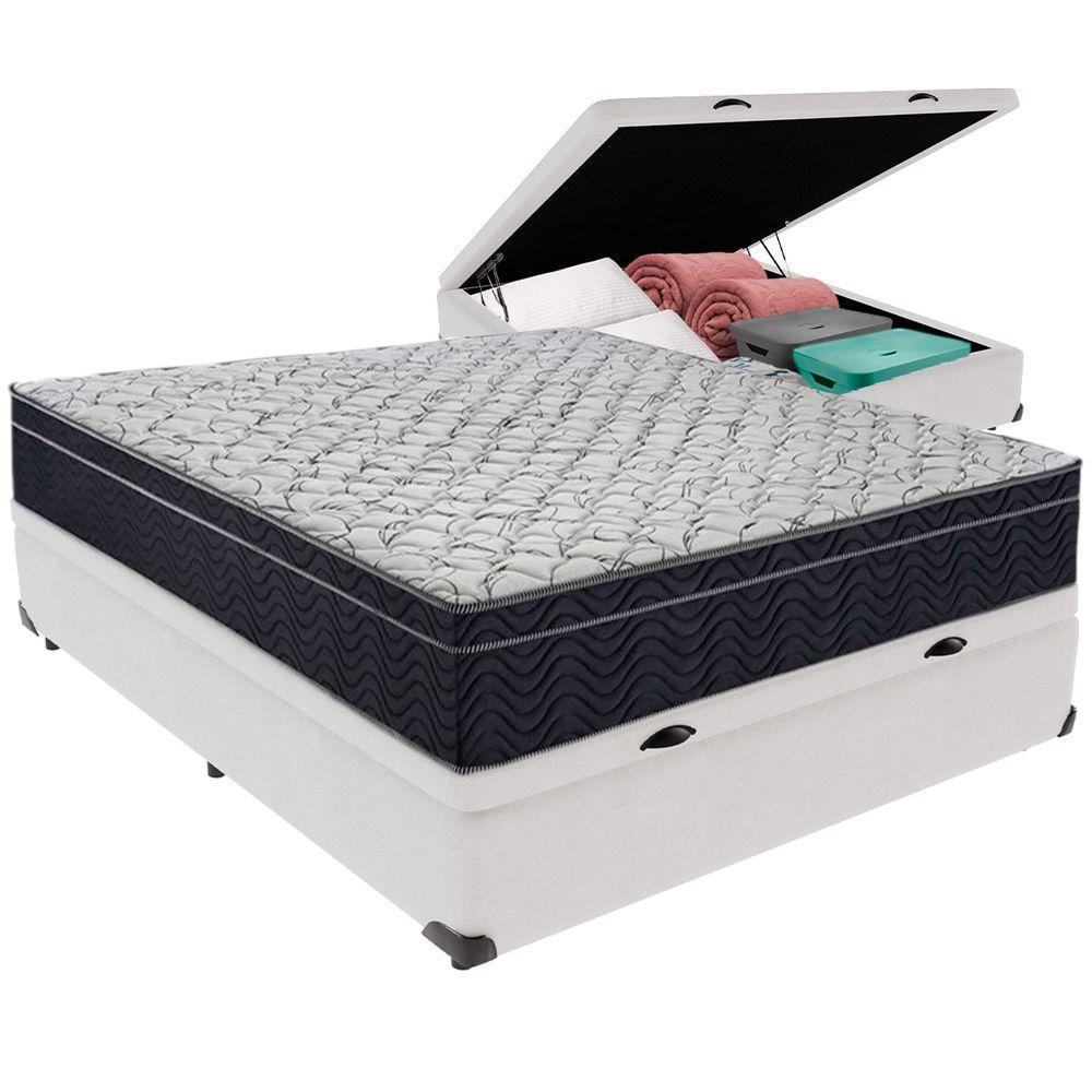 Cama Box Baú Branco E Colchão Airtech 150 Espuma D45 Casal Ortobom - 5