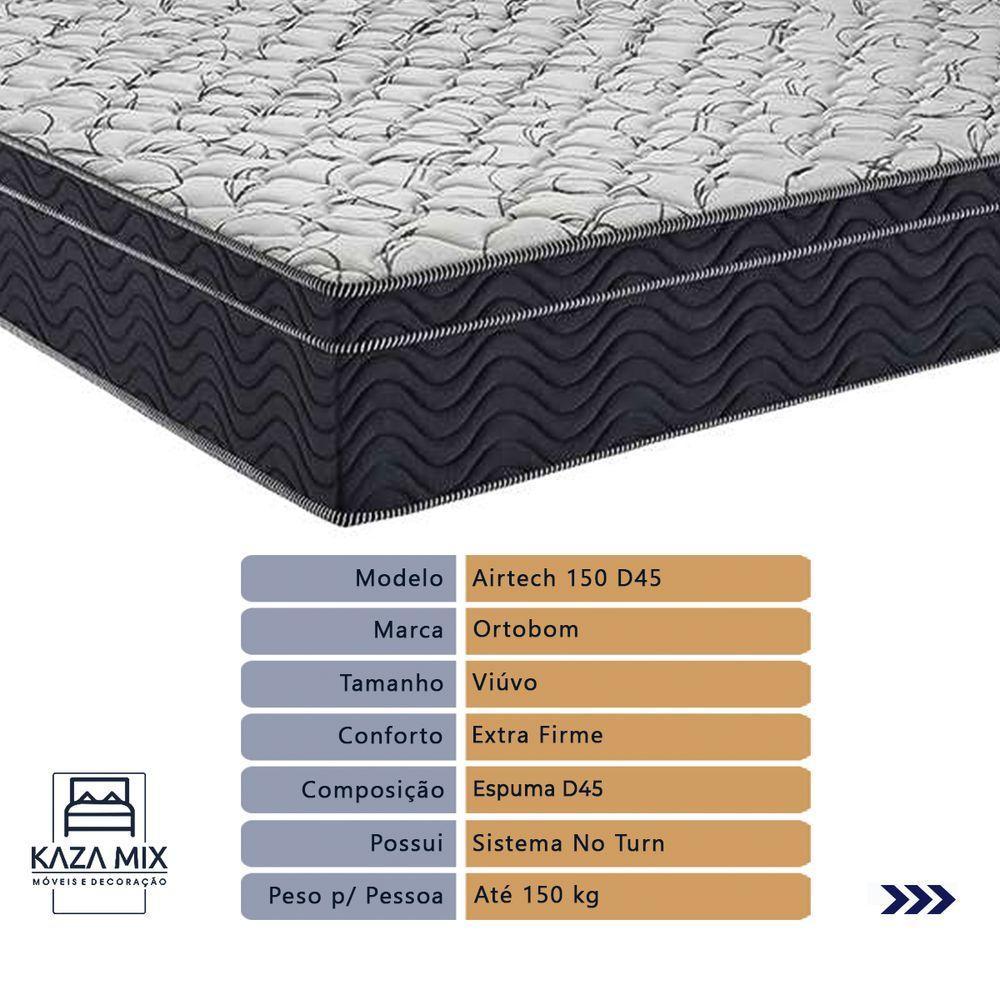 Cama Box Baú Branco E Colchão Airtech 150 Espuma D45 Viúvo Ortobom - 2