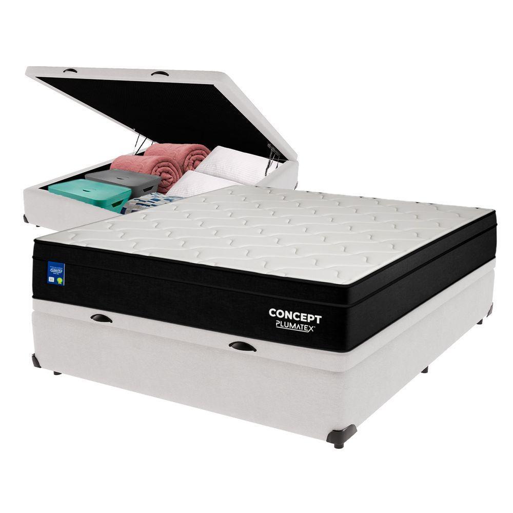 Cama Box Baú Branco E Colchão Casal Concept Molas Ensacadas Plumatex - 1