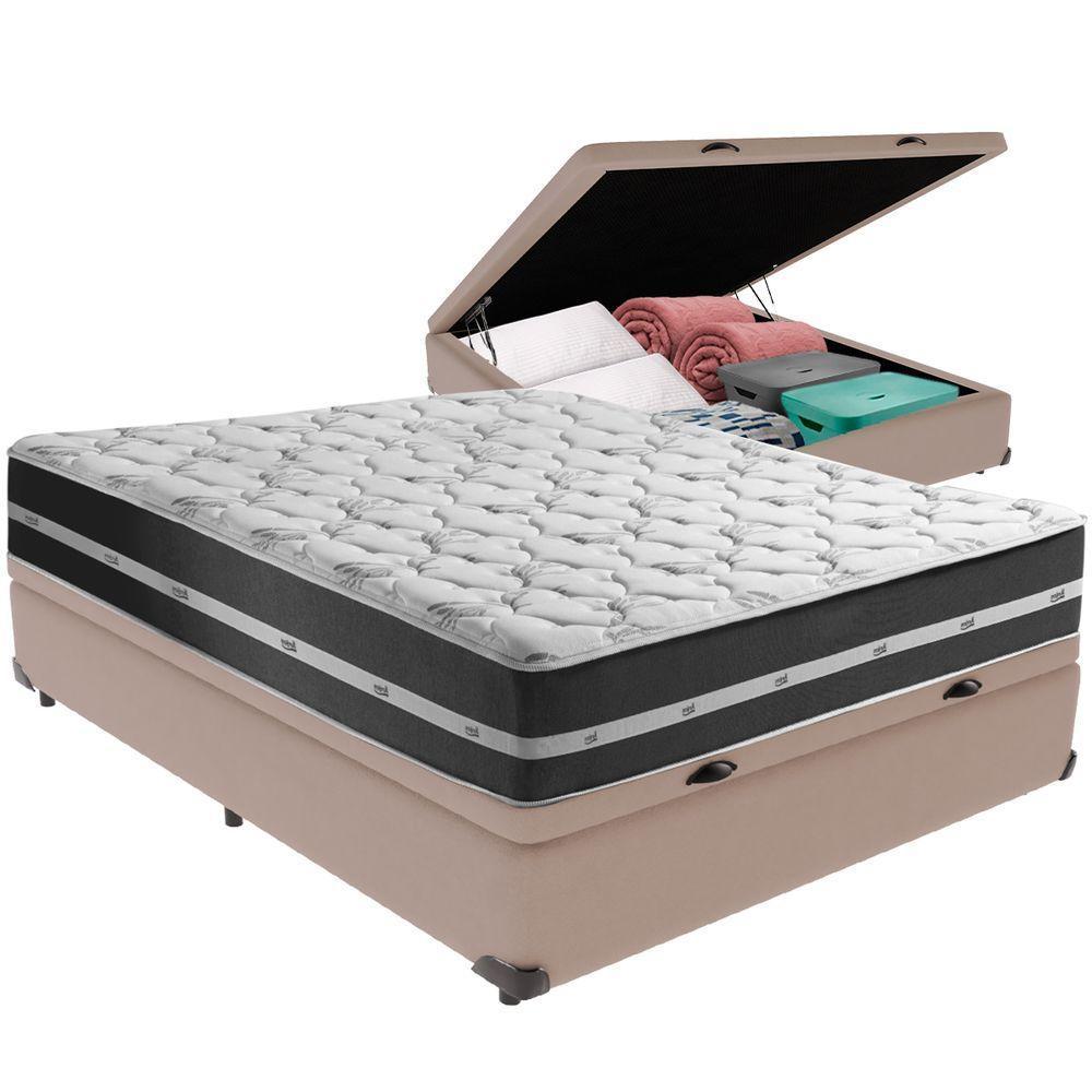 Cama Box Baú Bege E Colchão Classic Preto Molas Ensacadas Casal Anjos - 5