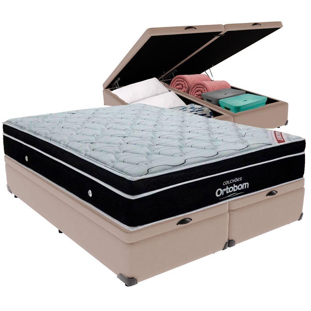 Cama Box Baú Bege E Colchão Elegant Molas Ensacadas King Ortobom - 5