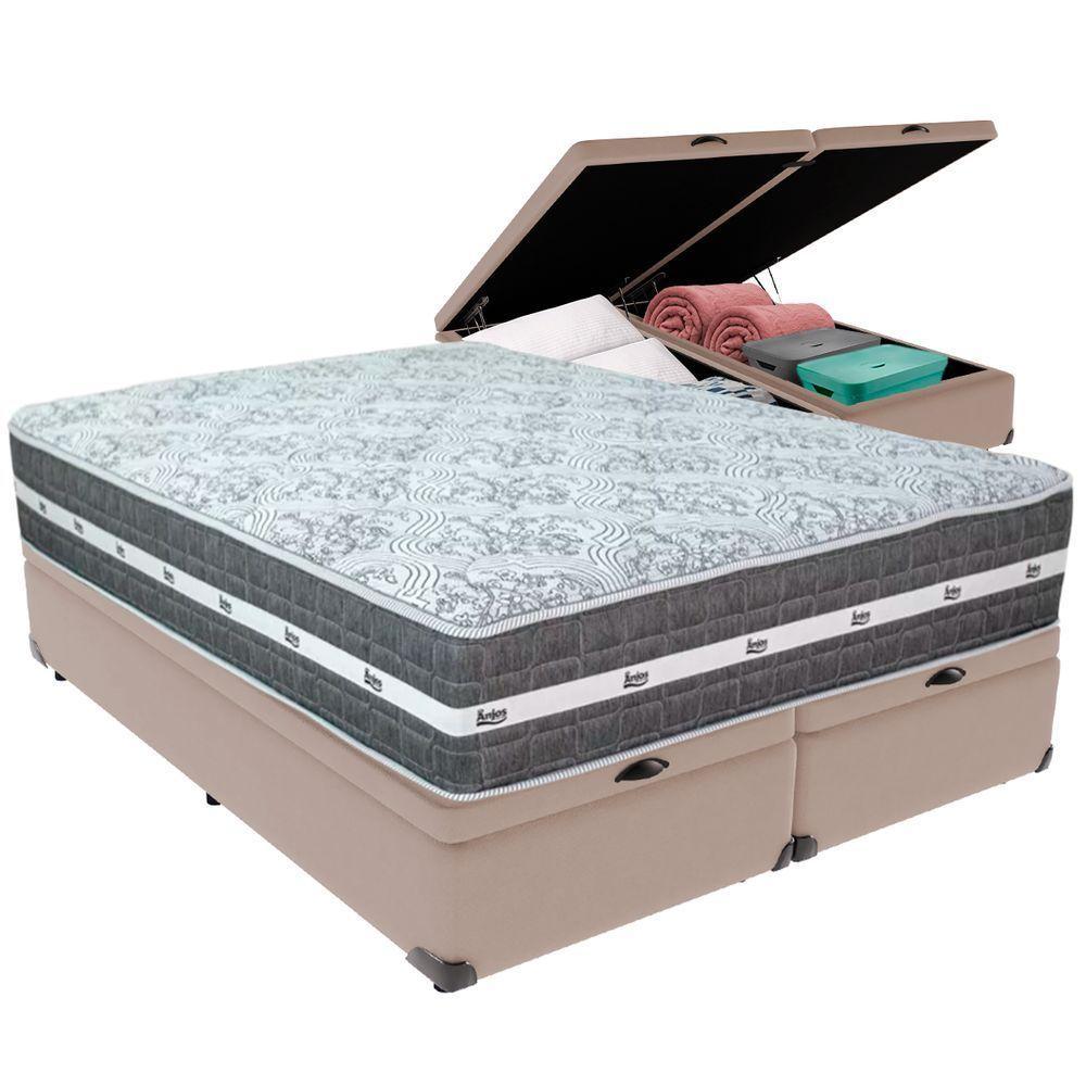 Cama Box Baú Bege E Colchão Black Graphite Molas Ensacadas King 193x203x27 Anjos - 5