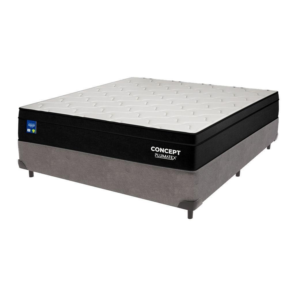 Cama Box Cinza E Colchão Casal Concept Molas Ensacadas Plumatex - 1