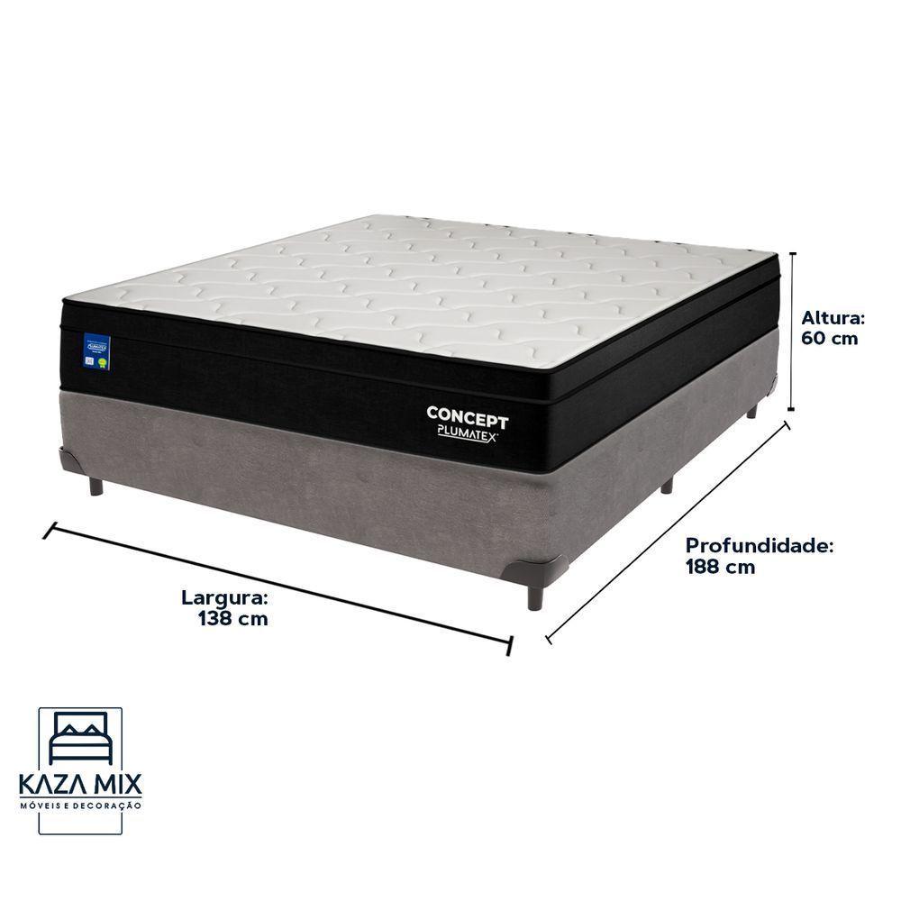 Cama Box Cinza E Colchão Casal Concept Molas Ensacadas Plumatex - 3