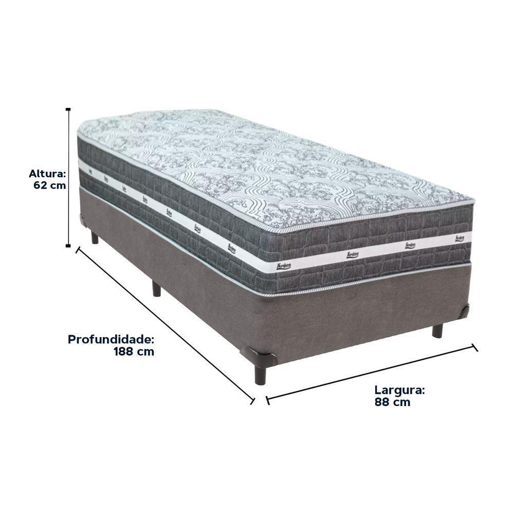 Cama Box Cinza E Colchão Black Graphite Molas Ensacadas Solteiro 88x188x27 Anjos - 3