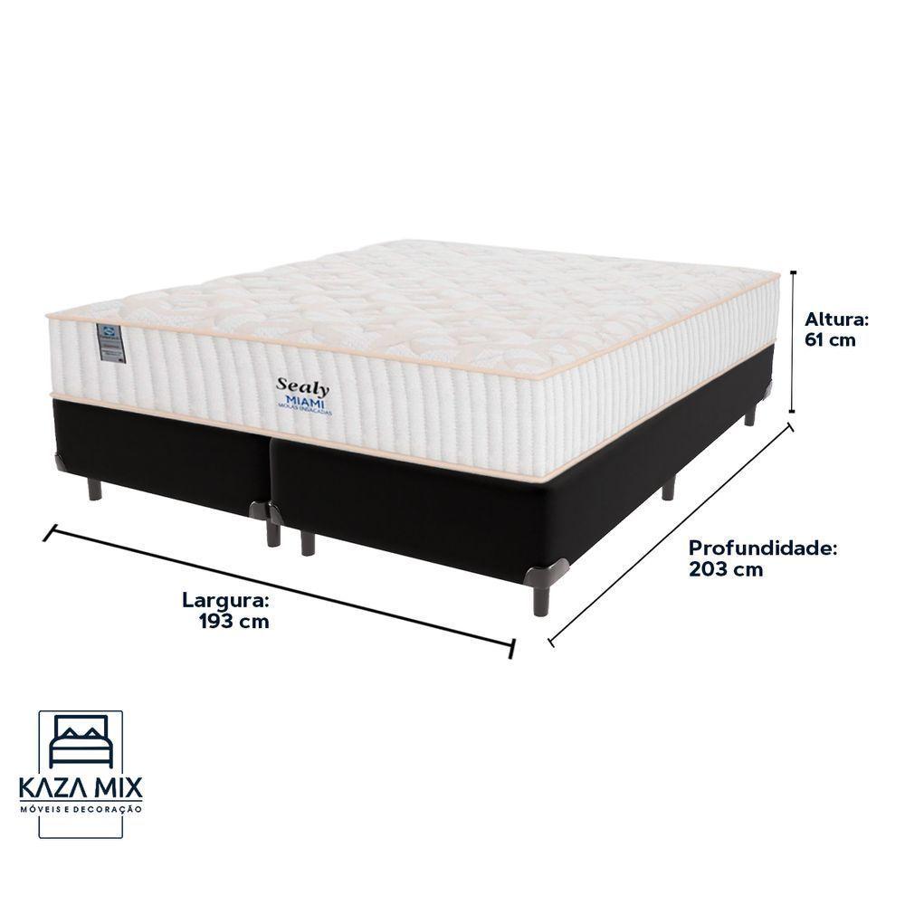 Cama Box Preto E Colchão King Miami Molas Ensacadas Euro Pillow Sealy - 3