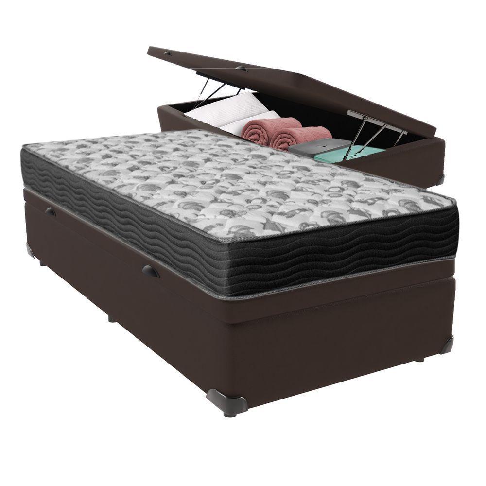 Cama Ortobom Solteiro Box Baú Marrom E Colchão Iso100 Espuma D33 - 1
