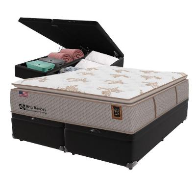 Cama Box Baú Preto E Colchão Queen Ritz Resort Pillow High Tech Sealy