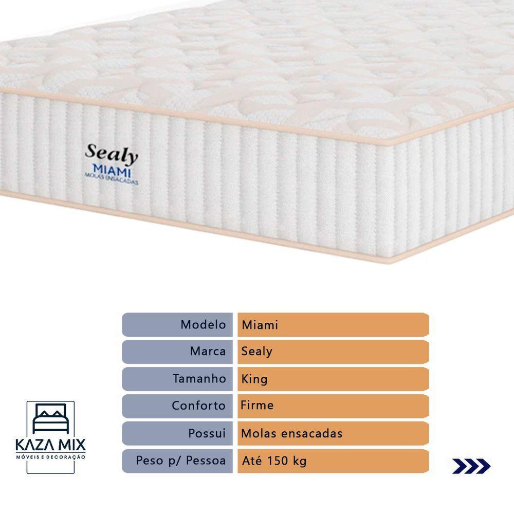 Cama Box Baú Preto E Colchão King Miami Molas Ensacadas Euro Pillow Sealy - 2