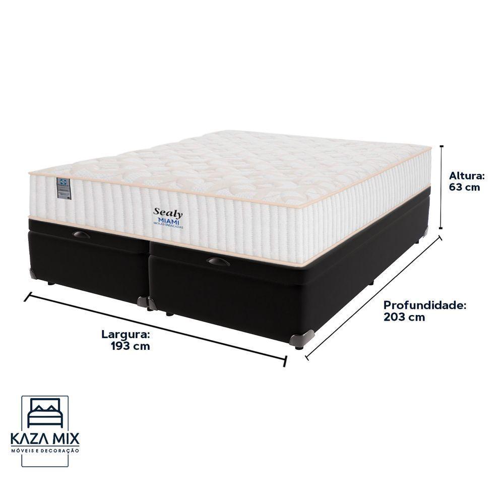 Cama Box Baú Preto E Colchão King Miami Molas Ensacadas Euro Pillow Sealy - 3