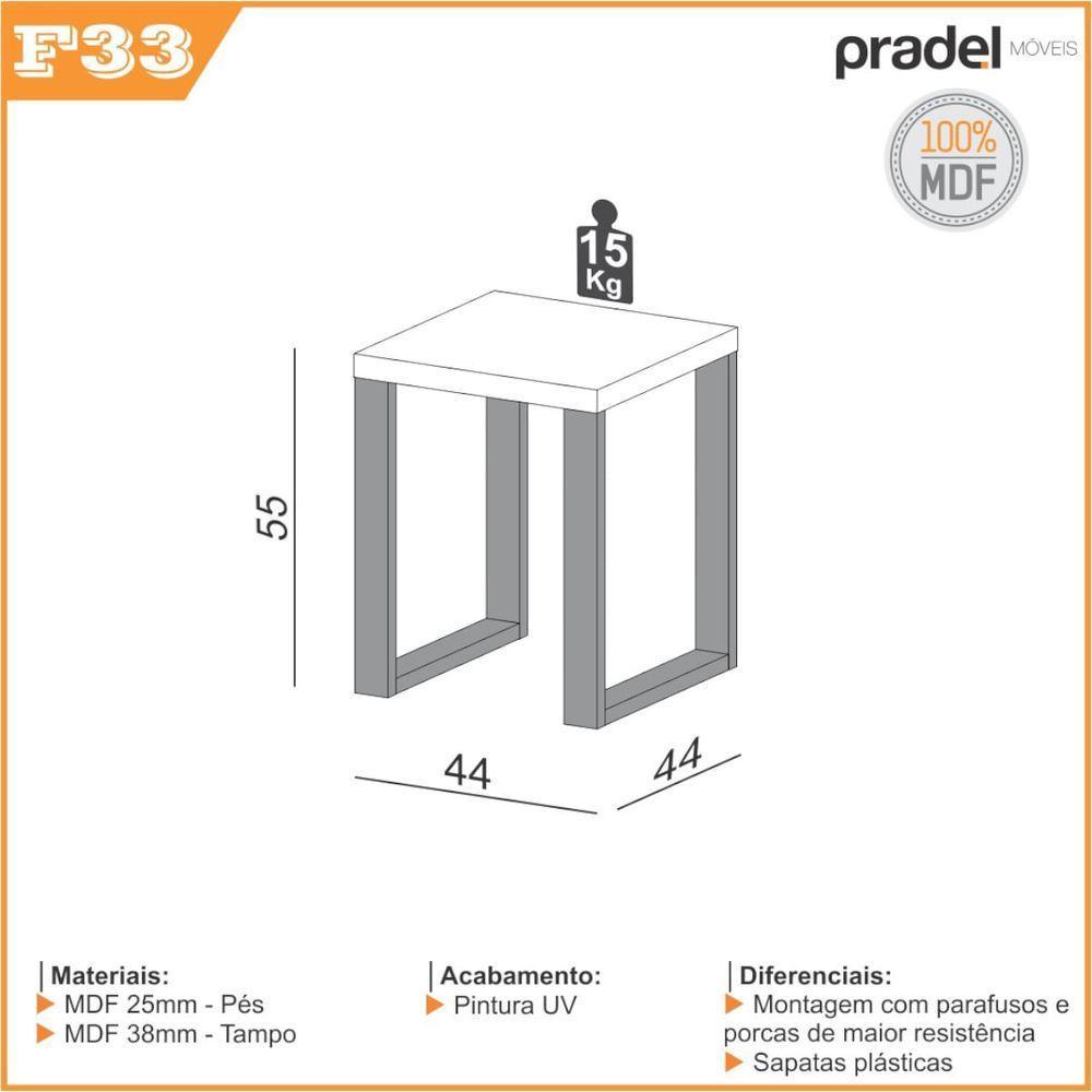 Mesa De Canto Quadrada Em Mdf 44 X 55 Cm F33 Freijó-Preto - 2
