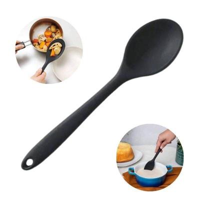 Colher Preta De Cabo Longo De Silicone Flexível Livre De Bpa