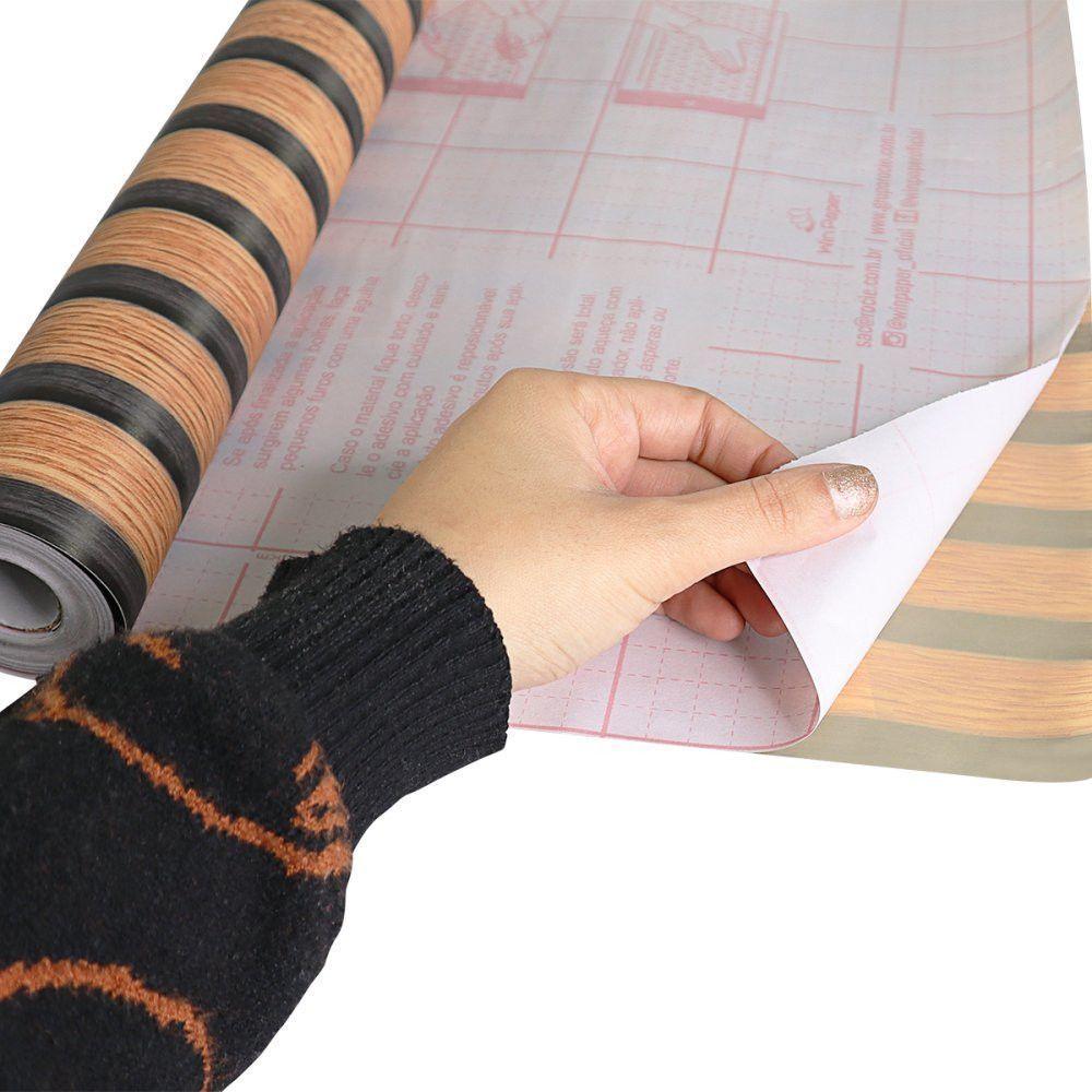 Kit 06 Rolo Com 10 Metros De Papel Adesivo Madeira Listrada - 5