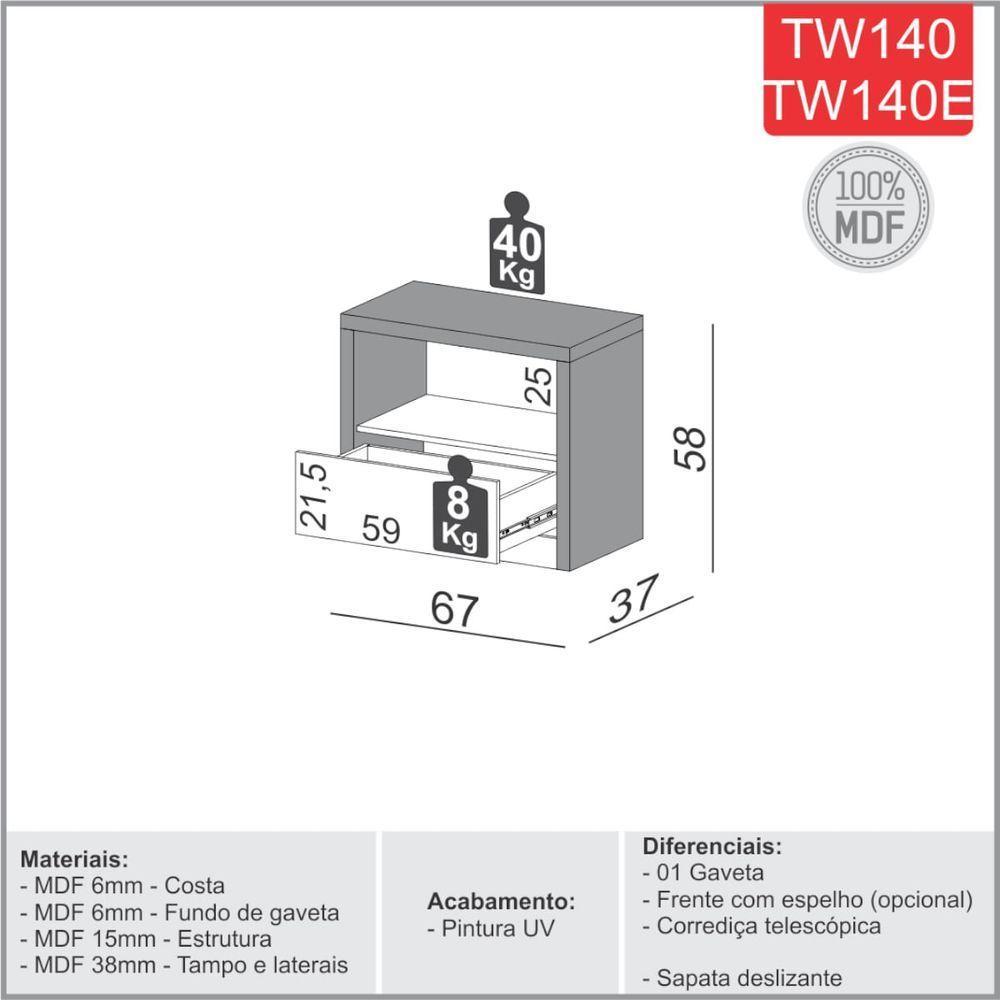 Mesa De Cabeceira Em Mdf 67 Cm Com 1 Gaveta Tw140 Freijó/off White Dalla Costa - 2