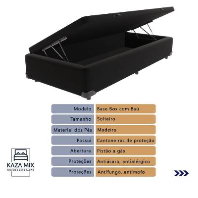 Cama Box Com Baú Solteiro Preto Ortobom Colchão Iso100 D33