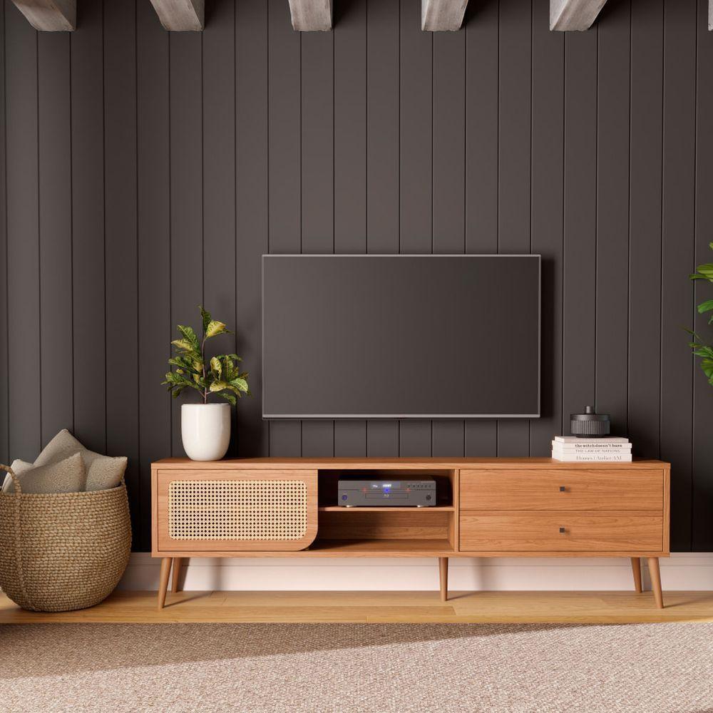 Rack Tela Para Tv Em Mdf 220 Cm Com 2 Gavetas E Porta De Correr Freijó Dalla Costa Tb311jj - 1