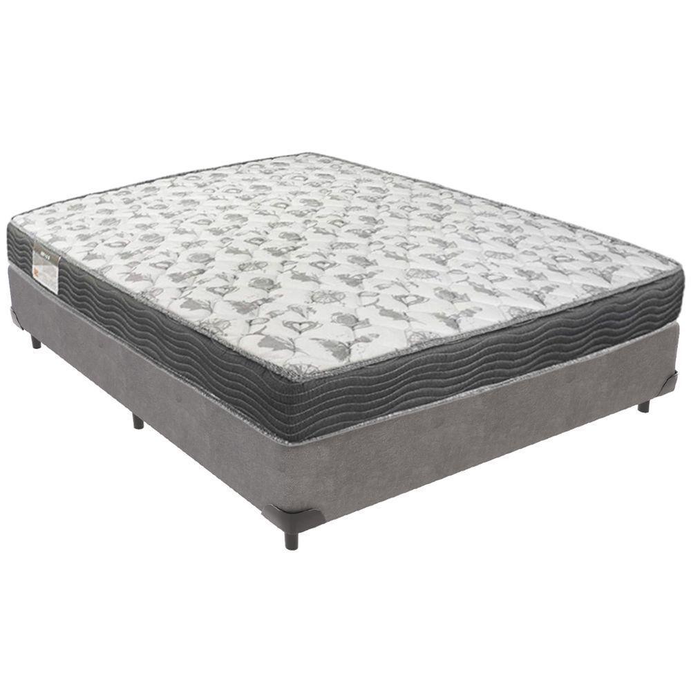 Cama Box Cinza E Colchão Iso100 Espuma D33 Casal Ortobom - 1