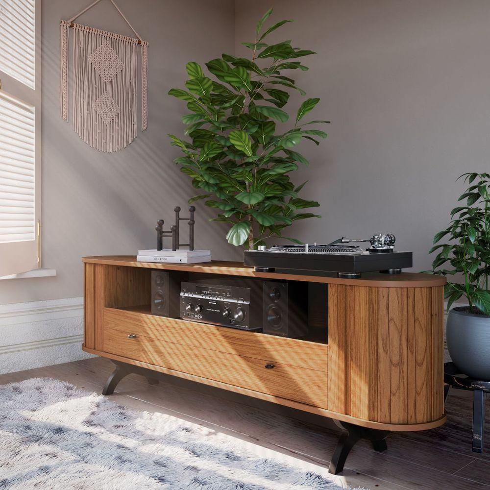 Rack Sala Tv 180 Cm Nicho Freijó Com Preto Fosco Tb300jpf - 1