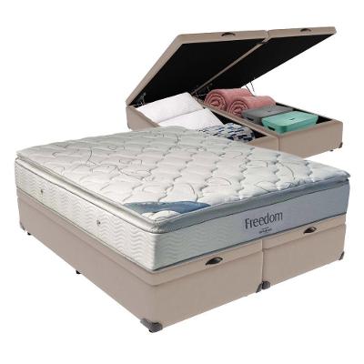 Cama Box Com Baú King E Colchão Freedom Ortobom D33 Bege