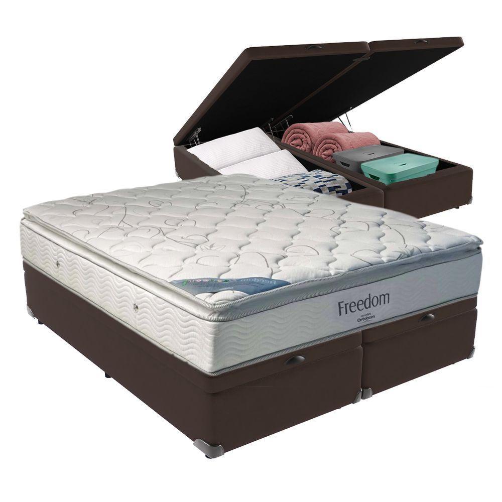 Cama Box Com Baú King E Colchão Freedom Ortobom D33 Marrom - 1