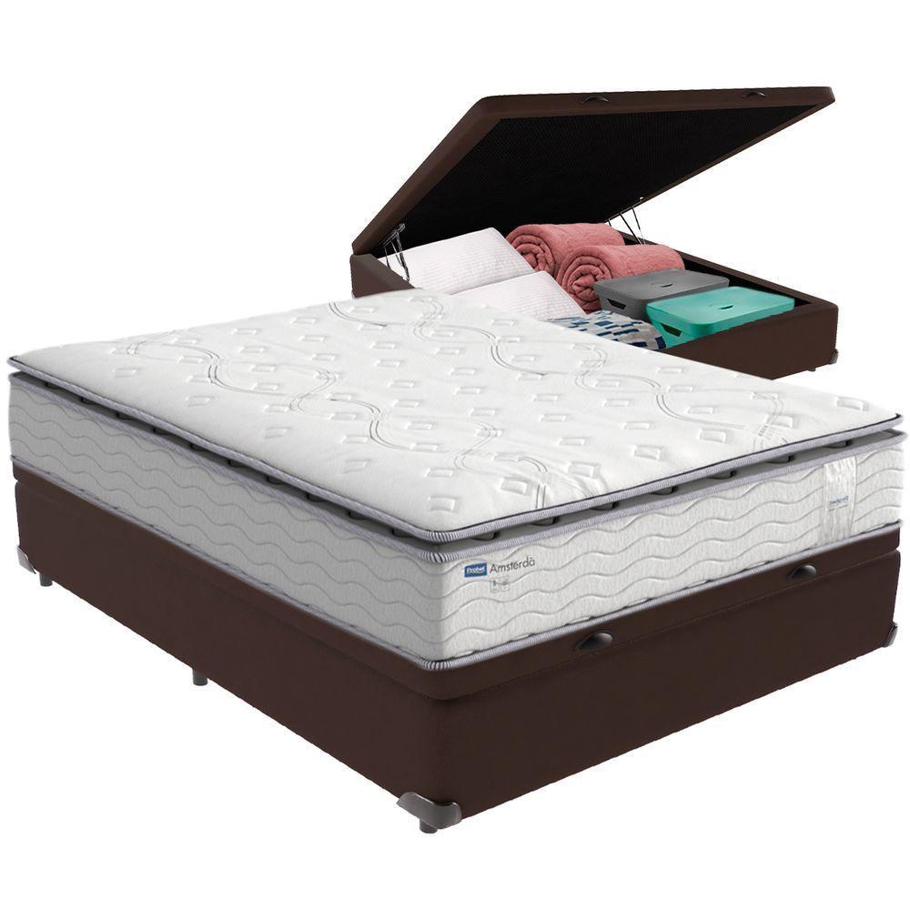 Cama Box Baú E Colchão Amsterdã Molas Ensacadas Casal Probel Casal Marrom - 1