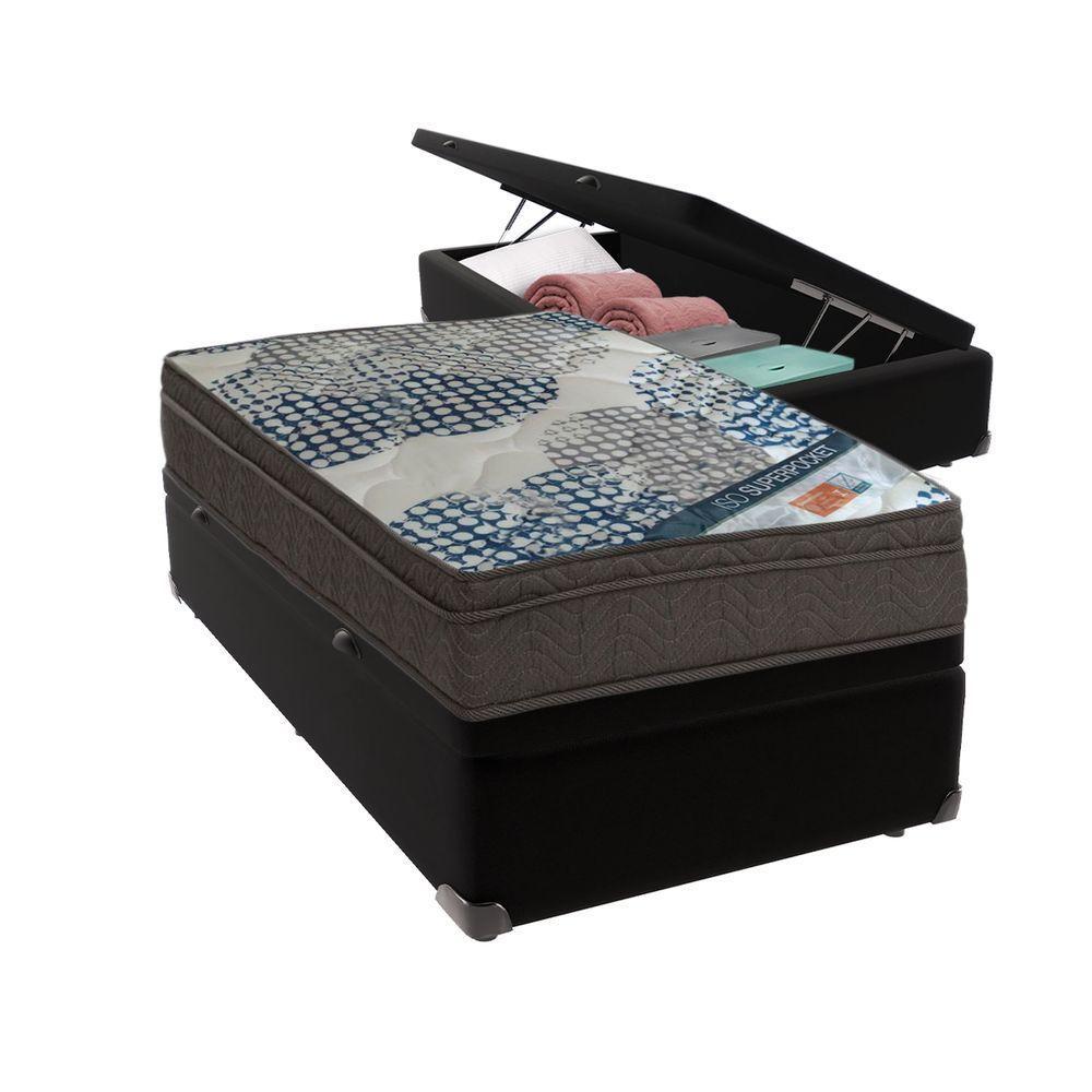 Ortobom Solteiro Molas Ensacadas D26 Base Box Baú Bege Preto - 1