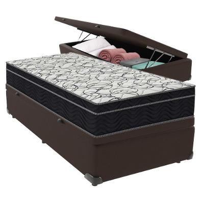 Cama + Box Com Bau Solteiro Colchão Extra Firme Airtech Ortobom D45 Marrom
