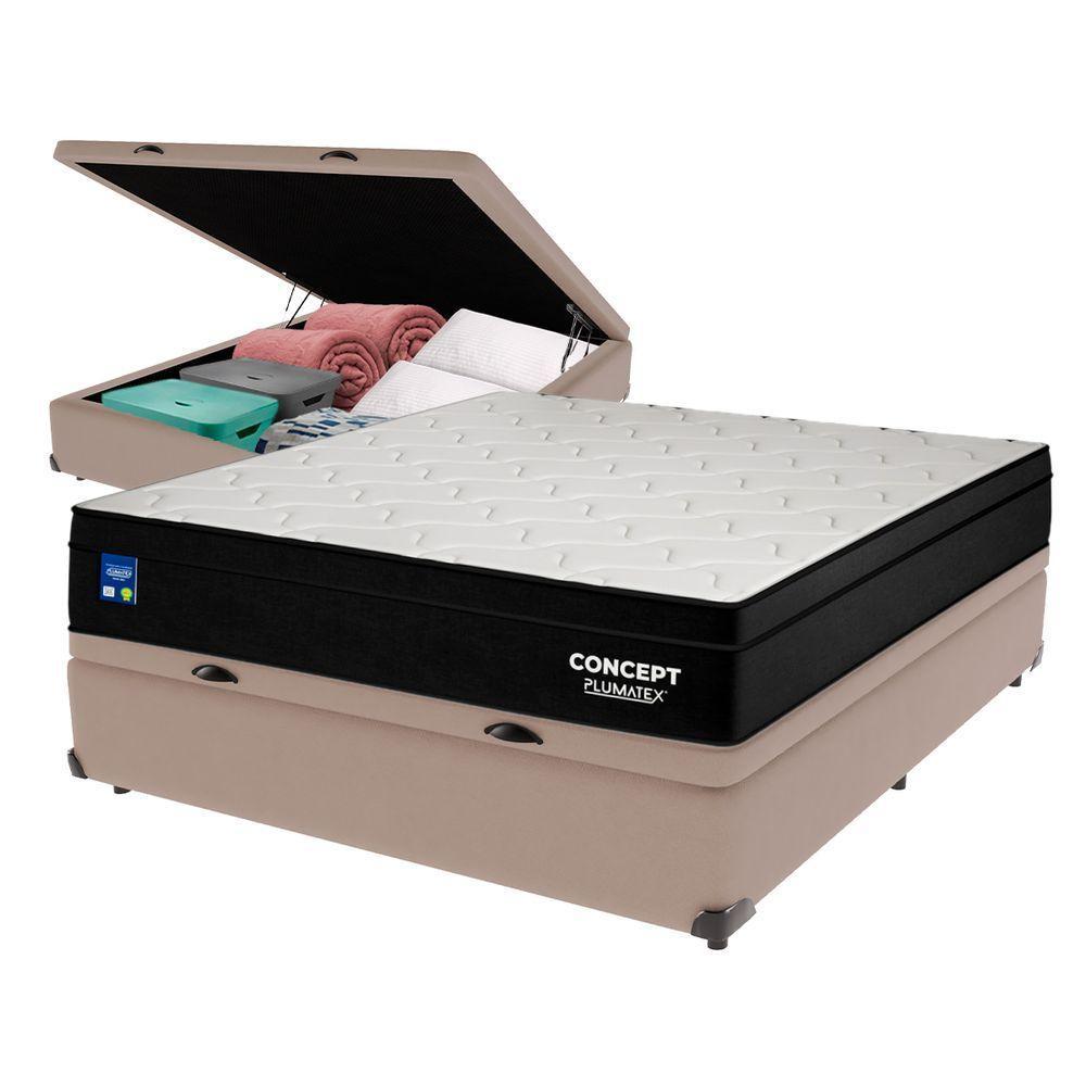 Cama Box Baú Bege E Colchão Casal Concept Molas Ensacadas Plumatex - 1