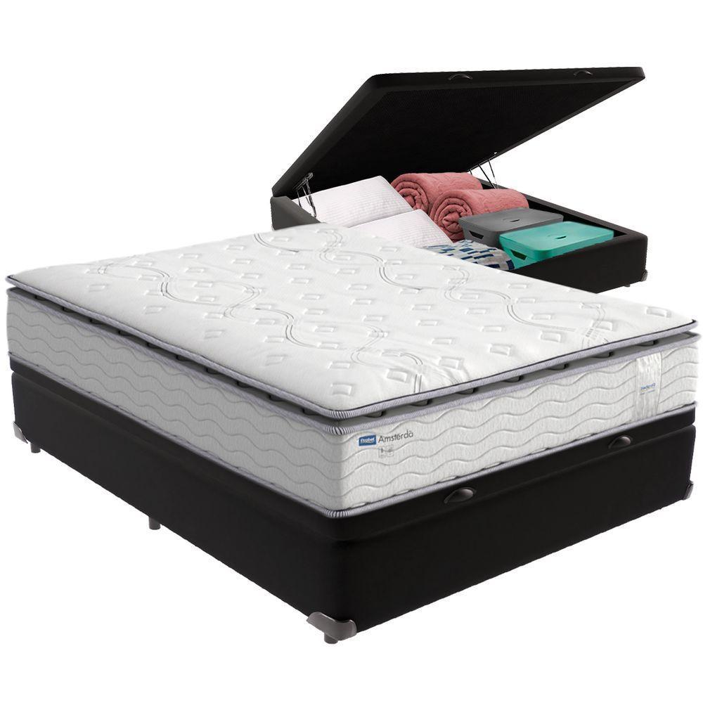Cama Box Baú E Colchão Amsterdã Molas Ensacadas Casal Probel Casal Preto - 1