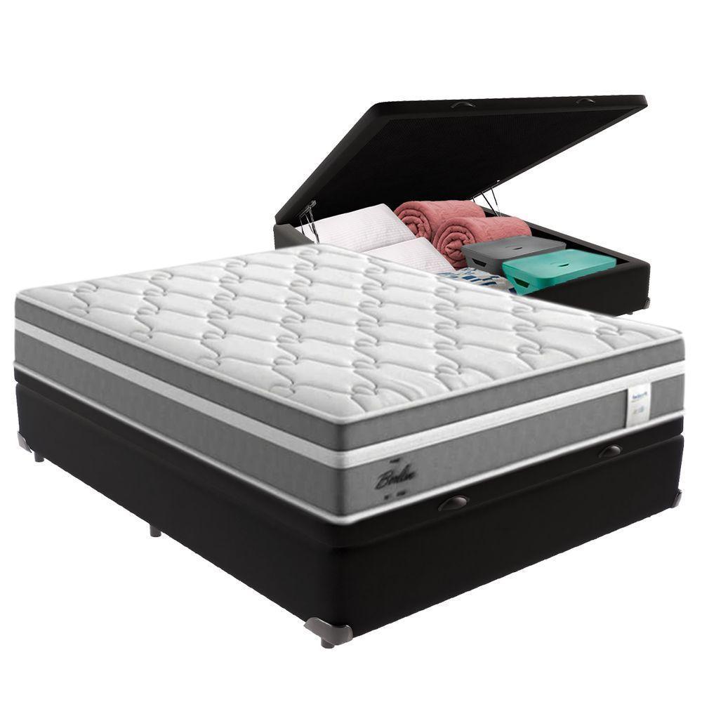 Cama Box Baú Casal E Colchão Molas Ensacadas Berlim Probel Preto - 1