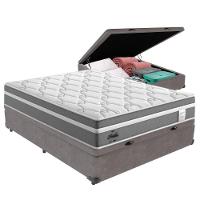 Cama Box Baú Casal E Colchão Molas Ensacadas Berlim Probel Cinza - 1