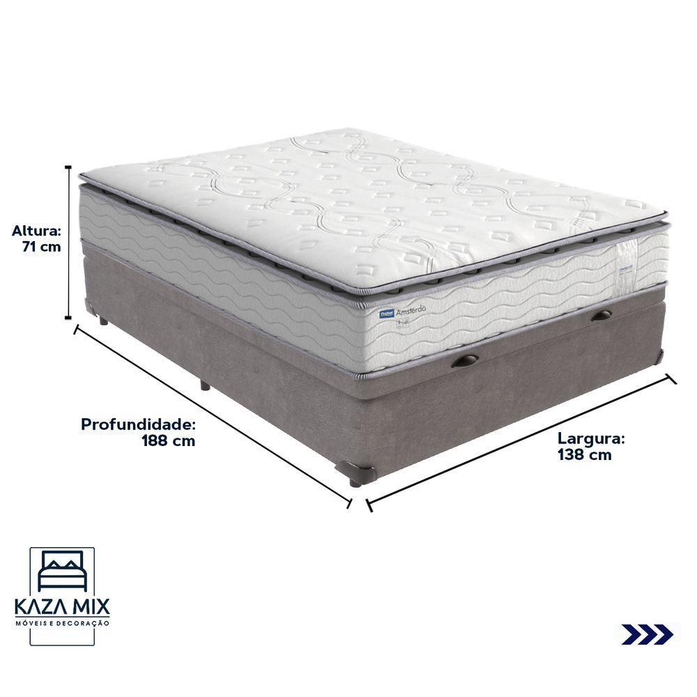 Cama Box Baú E Colchão Amsterdã Molas Ensacadas Casal Probel Casal Cinza - 3