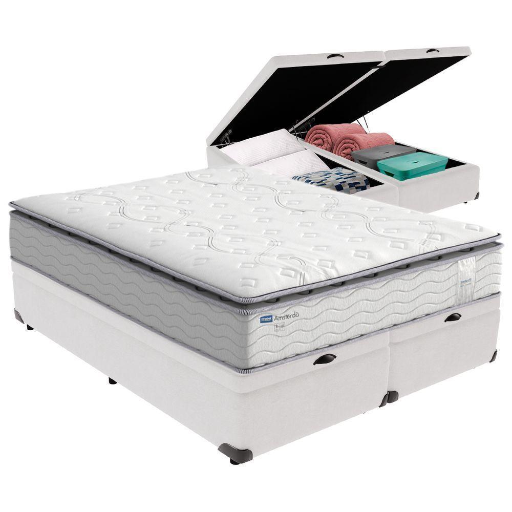 Cama Box Baú Queen E Colchão Molas Ensacadas Amsterdã Probel - Branco - 1