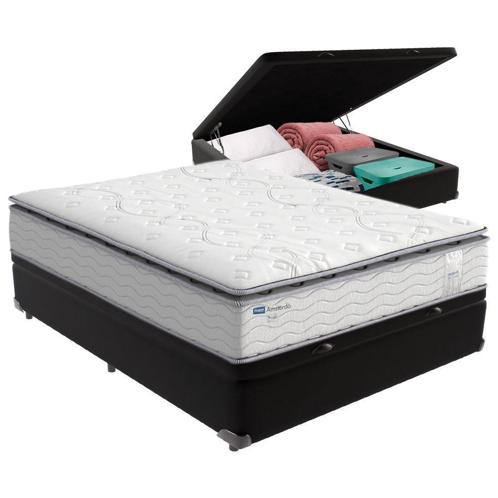 Cama Box Baú Casal E Colchão Molas Ensacadas Amsterdã Probel Preto - 1