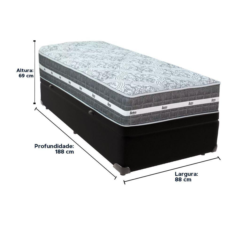 Cama Box Baú Preto E Colchão Black Graphite Molas Ensacadas Solteiro 88x188x32 Anjos - 6